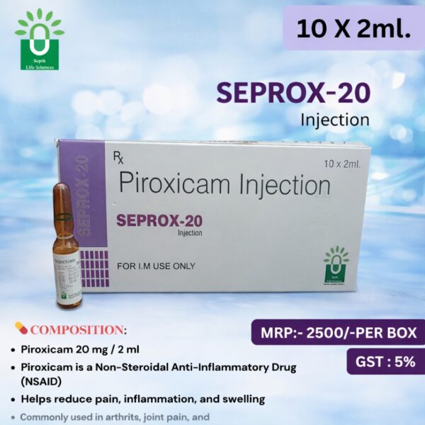 Secom Seprox SEPROX-20 Piroxicam Injection 20 mg for Pain Relief
