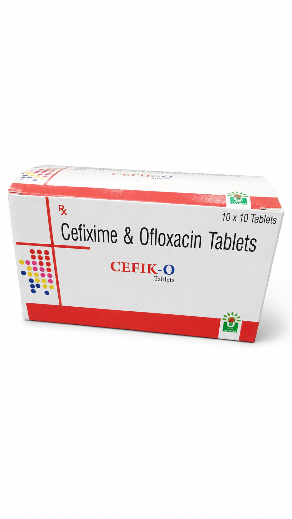 CEFIK-O Cefixime & Ofloxacin Tablets medicine box, pack of 10 x 10 tablets.