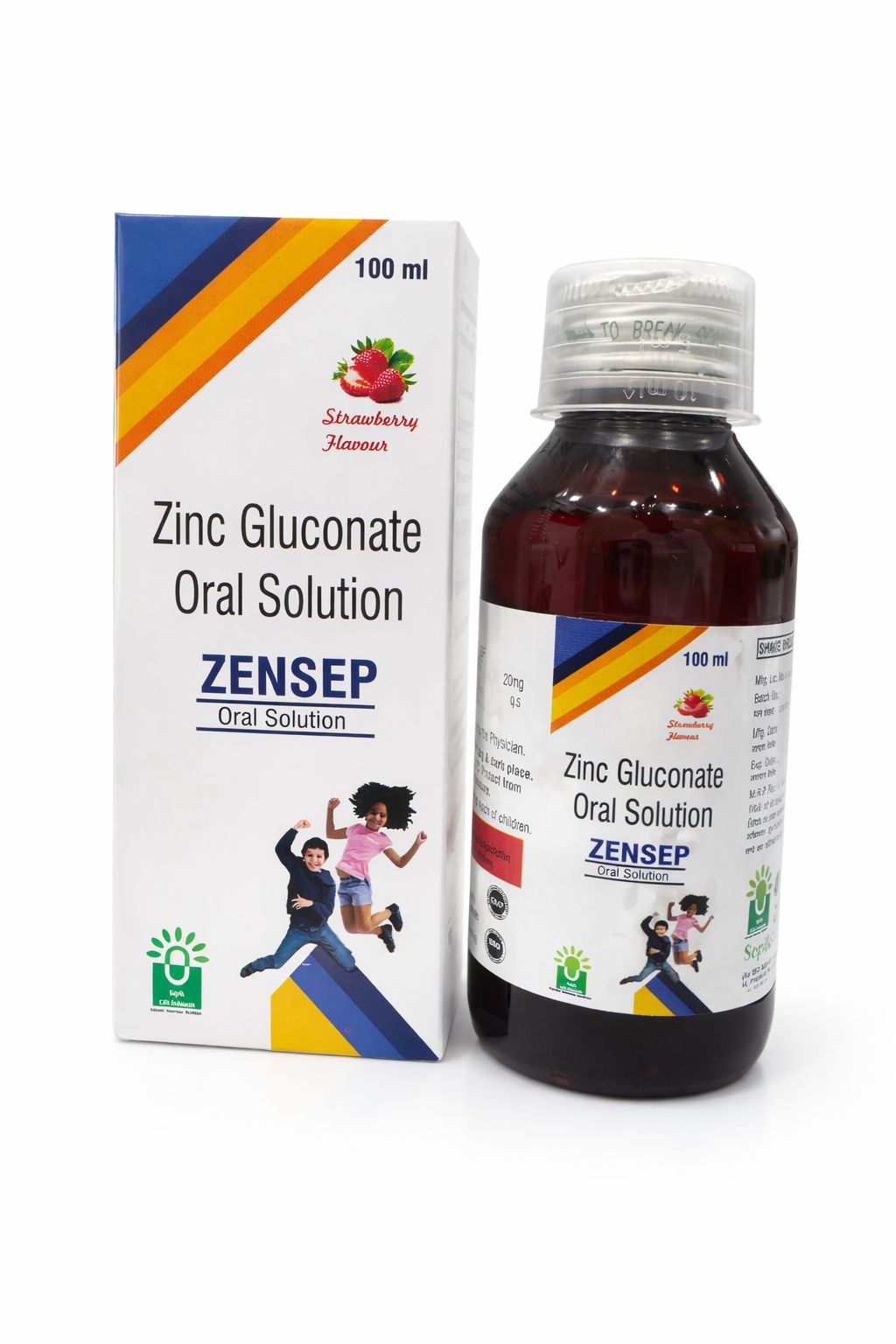 ZENSEP Zinc Gluconate Oral Solution 100 ml bottle and carton, strawberry flavour